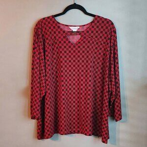3X Liz Claiborne Red/Black Checkered Long Sleeve